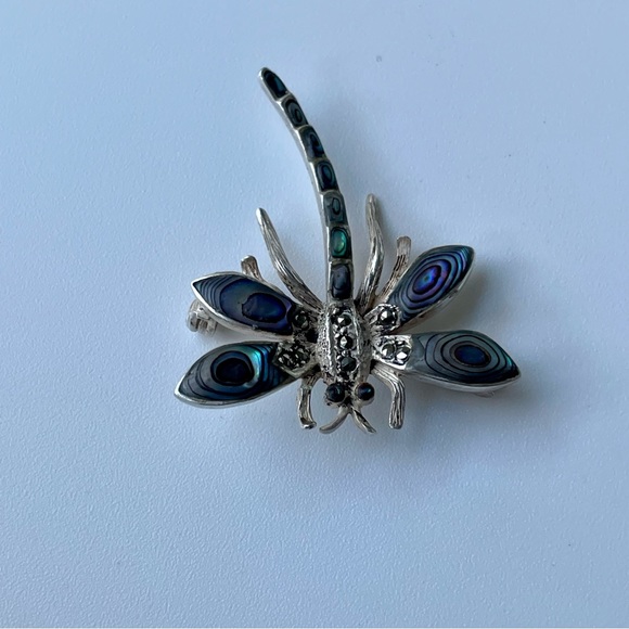 Dragonfly Sterling Silver 925 Abalone Pin Brooch - Picture 3 of 5